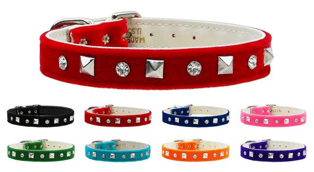 Velvet Crystal & Pyramid Dog Collars