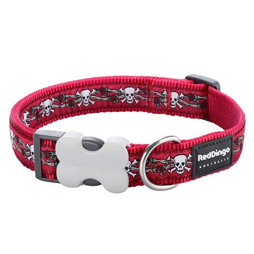 Red Skull & Roses Dog Collars & Leads