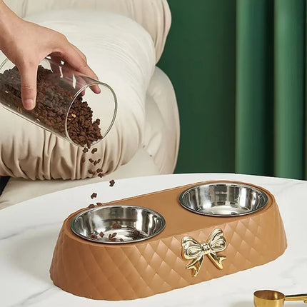 Bowtie Design Double Dog Bowl