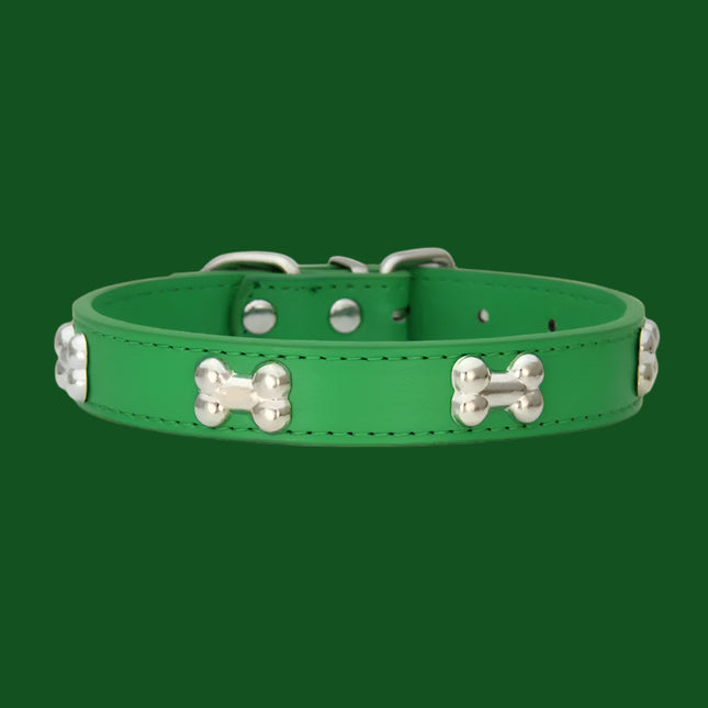 Collar de cuero para perro con diseño de hueso duradero