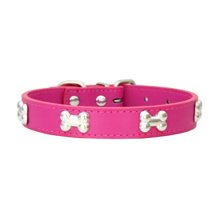 Collar de cuero para perro con diseño de hueso duradero
