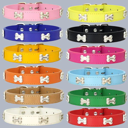 Collar de cuero para perro con diseño de hueso duradero