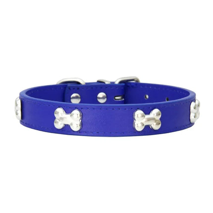 Collar de cuero para perro con diseño de hueso duradero