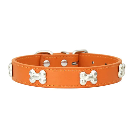Collar de cuero para perro con diseño de hueso duradero