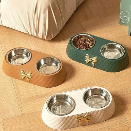 Bowtie Design Double Dog Bowl
